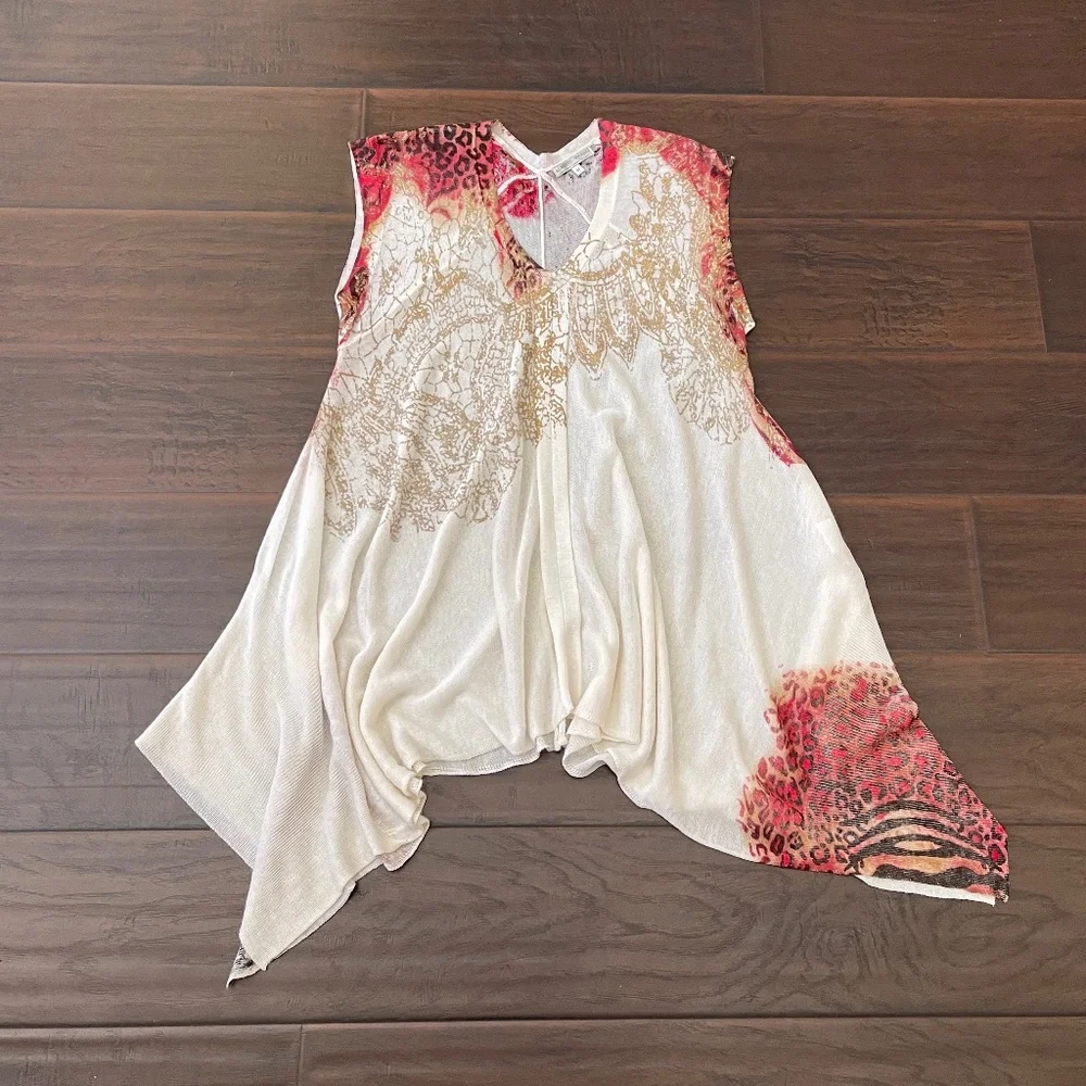 NWOT Alberto Makali Womens Swing Sleeveless Top Beige Red Leopard Print Sz M - Picture 1 of 8